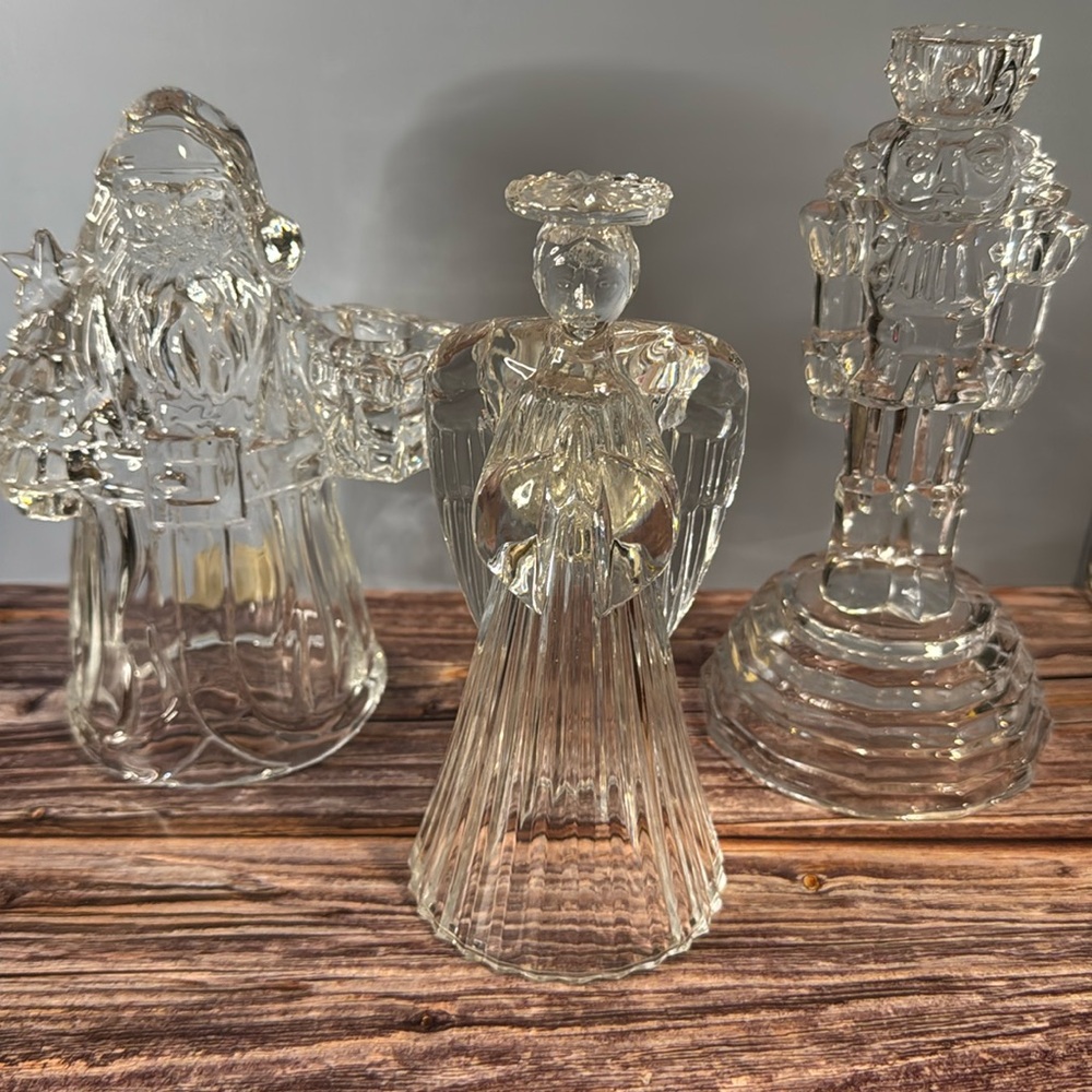 Vintage 24% Lead Crystal Holiday Candle Holders Set of 3